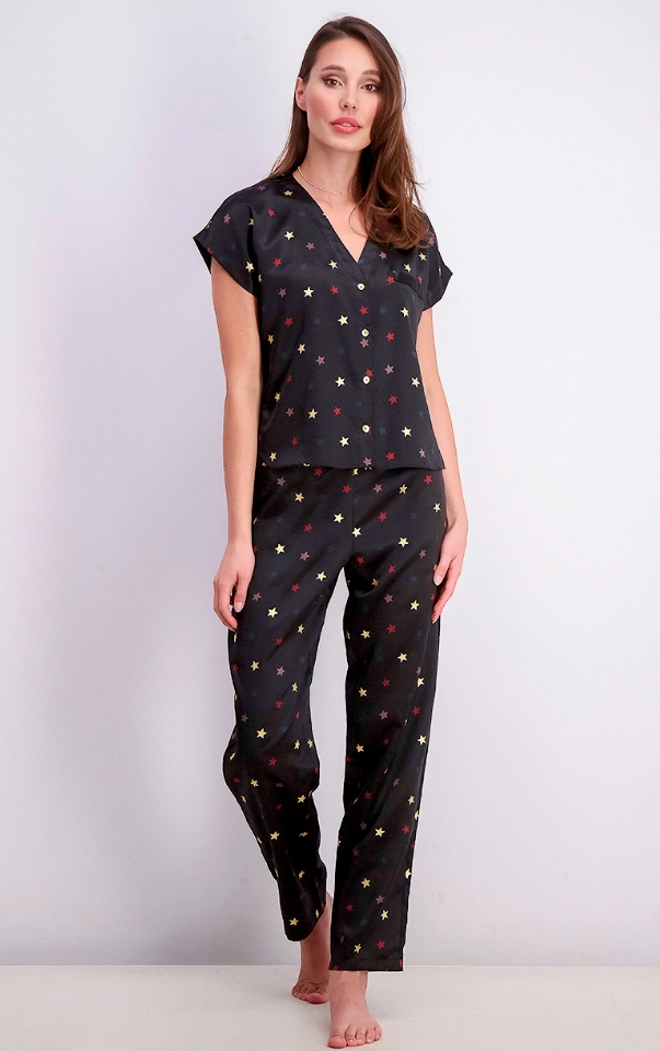 INC International Concepts Women's Printed Matte Stain Pajama TOP Multi Star, XS